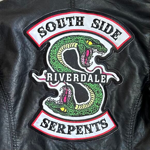 H&M Riverdale Black Faux Leather Jacket South Side Serpents Halloween Size XS - Picture 2 of 9